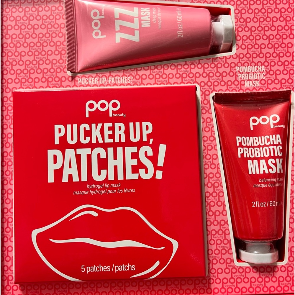 POP Beauty Mask Set | Lip Mask, Zzz Sleep Mask, Pombucha Probiotic Mask